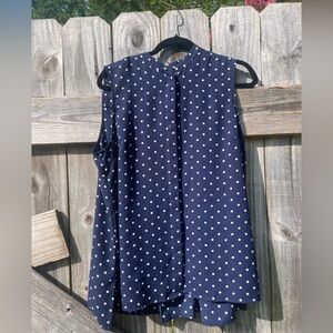 Anne Klein Navy and White Polka Dot Top Size L